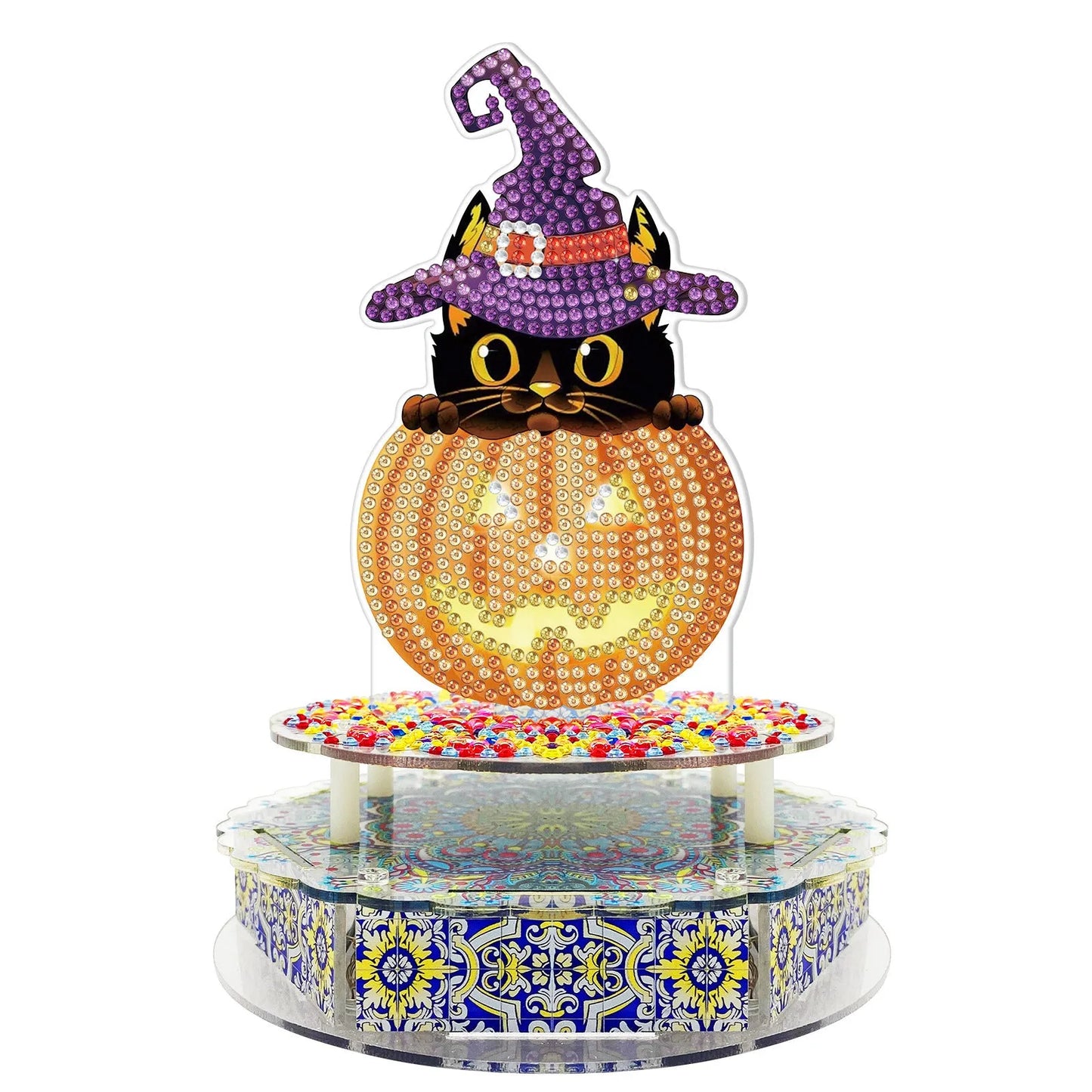 Handmade DIY diamond painting music box kit with light string and assembly tools for Halloween and Easter decoration