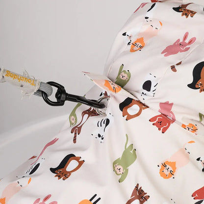 Beige cartoon dog raincoat with double waterproof PU coating in size L for medium dog breeds