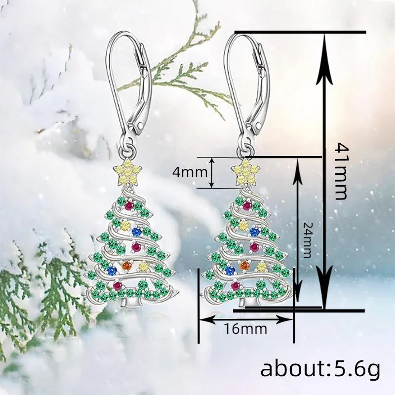 White gold colour Christmas tree earrings with star-shaped pendant for ladies.