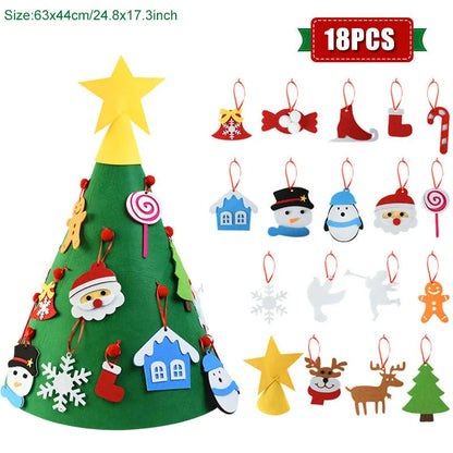 DIY felt Christmas ornaments showing 9 colour sections on 110cm wide material with 18-piece design kits