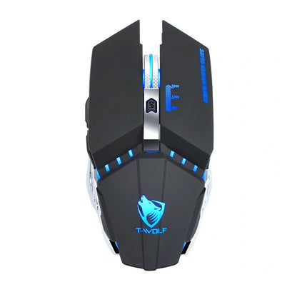 Black wireless silent glowing gaming mouse, 15x10x5.1cm, 3000 DPI optical sensor with RGB lights