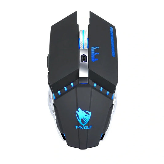 Black wireless silent glowing gaming mouse, 15x10x5.1cm, 3000 DPI optical sensor with RGB lights
