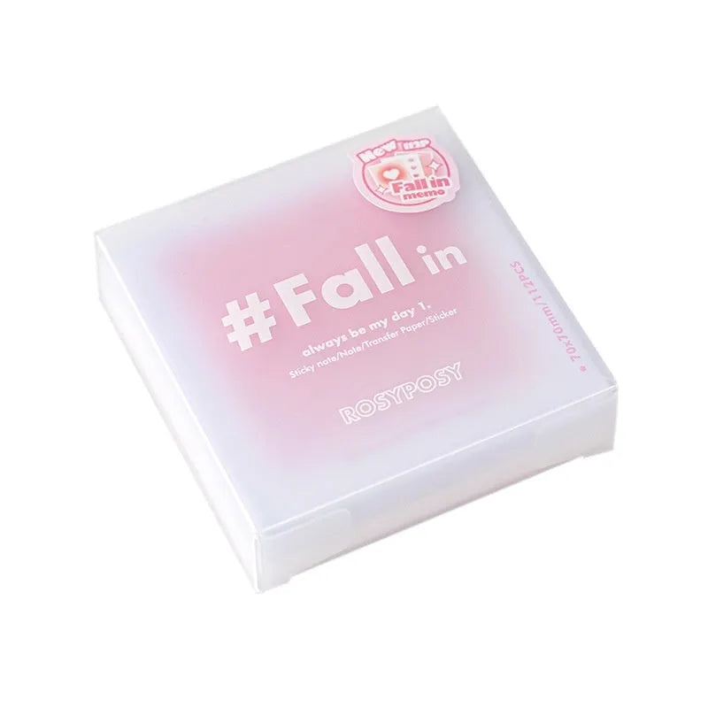 Square 70mm gradient parchment notepad set with sticky notes, plain paper, and stickers in blush colour.