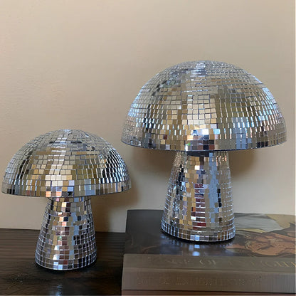 Handmade mirror glass mushroom ornament with geometric brick pattern in silver, gold, or rose gold