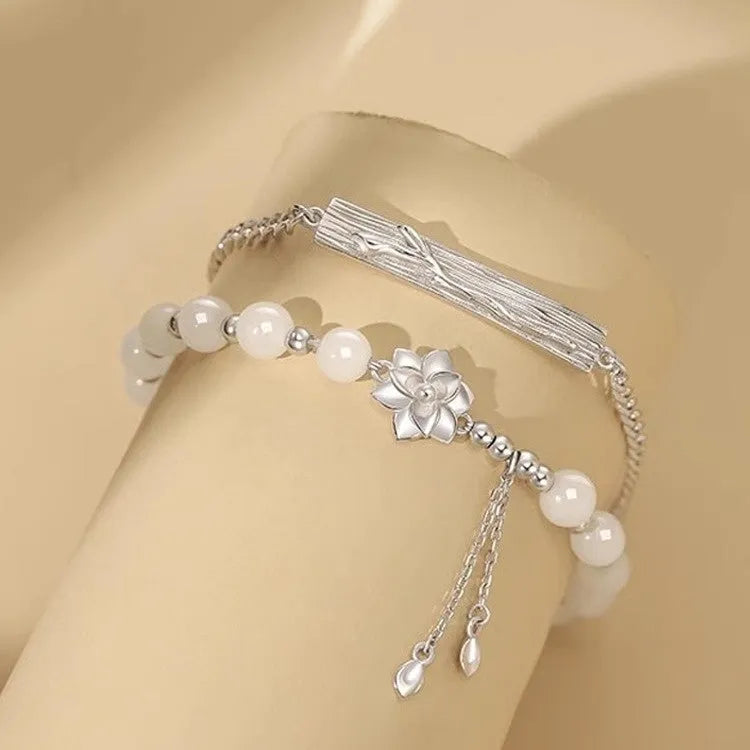 New Chinese style resin beaded bracelet for couples with floral designs including camellia, lotus, and peach blossom patterns, handcrafted process, available in S493 men's and S493 women's colour options