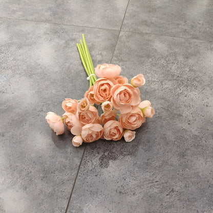 Six simulation silk mini bridal bouquets with white and pink flower heads for wedding or home decoration