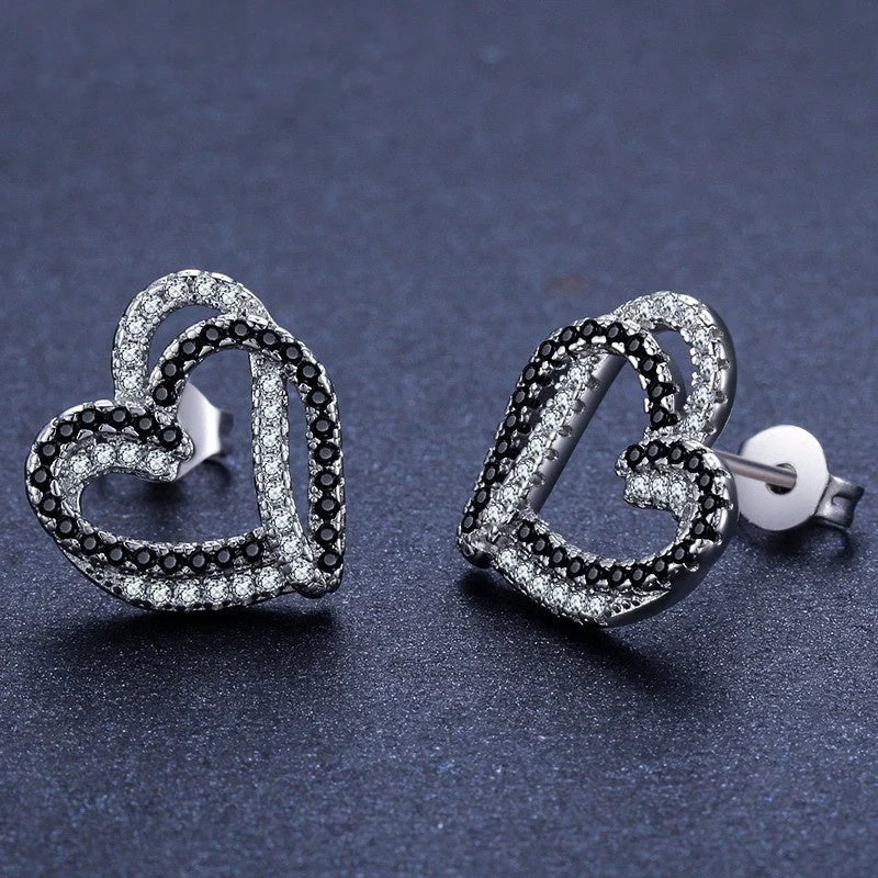 Elegant copper double buckle love earrings with heart details