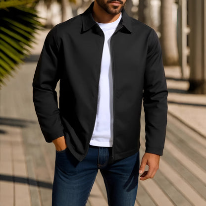 Men's green zip-up cardigan jacket with raglan sleeves on a hanger.