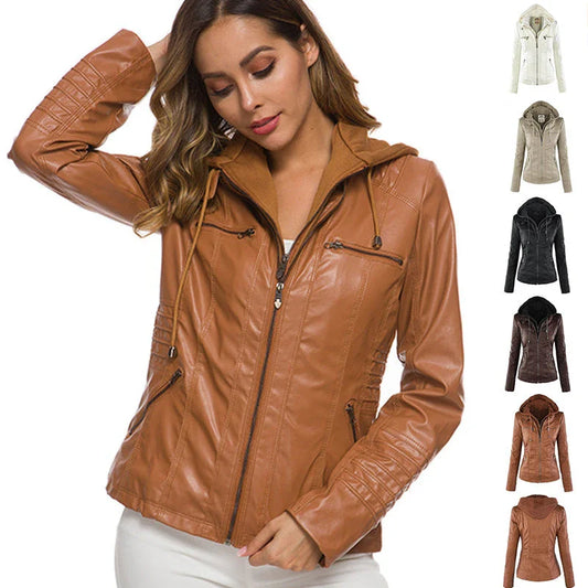 Stylish Detachable Hooded Jacket with Pockets - Casual Autumn/Winter Coat for Women in Various Colors