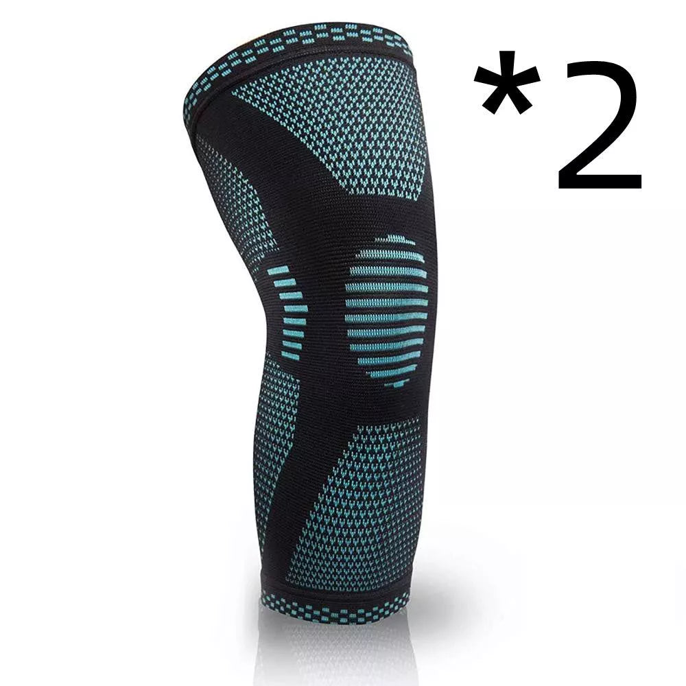 Knitted sports knee pads in green and black, sizes S to XL, for football, basketball, and more