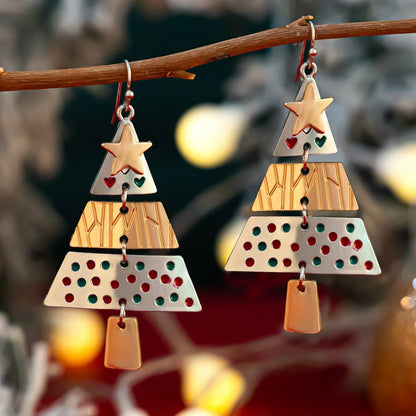 Christmas Tree Necklace and Earrings Set with five-pointed star design in mixed colours
