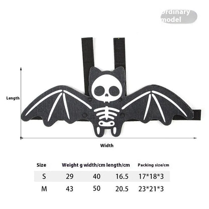 Halloween costume for a cat featuring batwing sleeves, made from felt, in orange pumpkin bat design.