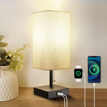 Bedside table lamp with adjustable brightness and USB ports in various colours