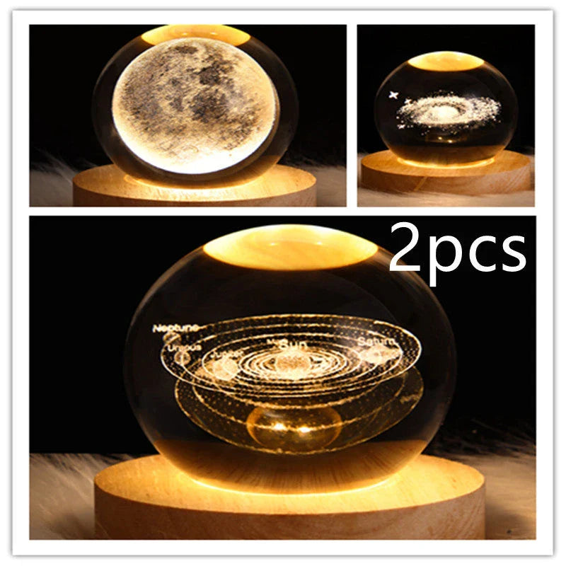 Enchanting galaxy crystal ball night light with 3D pattern, creating a mesmerizing celestial display for bedroom decor