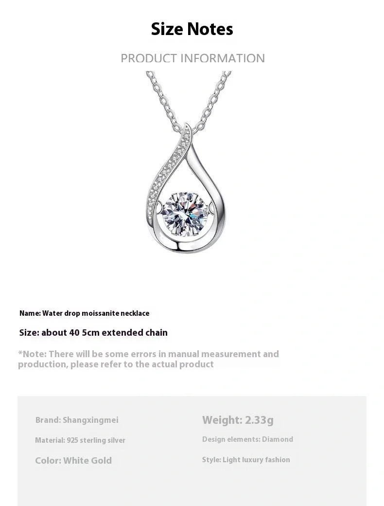 Elegant drop-shaped necklace in luxurious white gold, featuring a captivating water droplet design