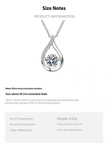 Elegant drop-shaped necklace in luxurious white gold, featuring a captivating water droplet design