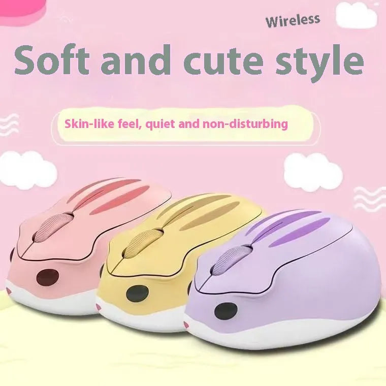 Hamster compact wireless Bluetooth mute mouse in yellow, pink, and grey colours.
