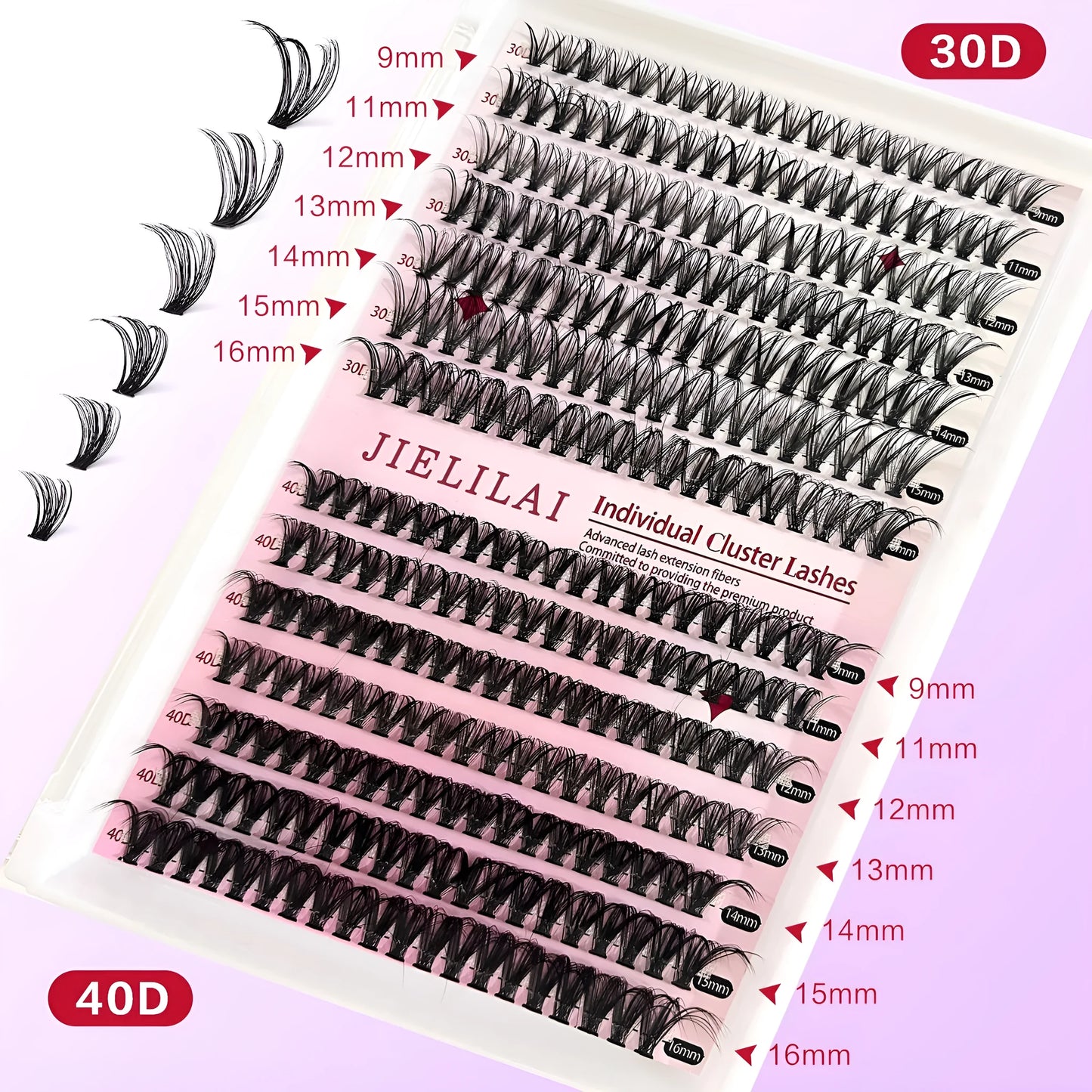DIY mixed pack of 30D and 40D false cluster eyelashes with tweezers