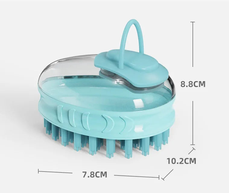 Blue and green pet bath brushes with soft TPR bristles and plastic handles for dog grooming