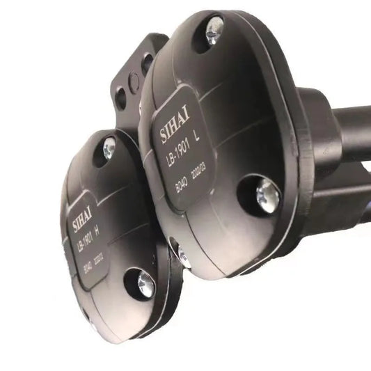 Black 12V and 24V 300DB dual trumpet air horn kit with compressor and speaker for universal vehicle mounting