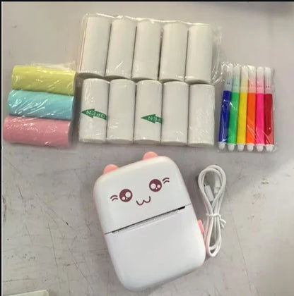 A compact, portable Bluetooth wireless photo printer for mobile devices, featuring high-quality thermal printing, rechargeable battery, and easy app connectivity.