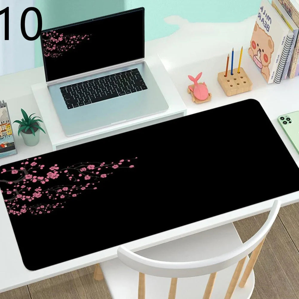Large gaming mouse desk mat with printed design, multiple size options from 300x600mm to 400x900mm