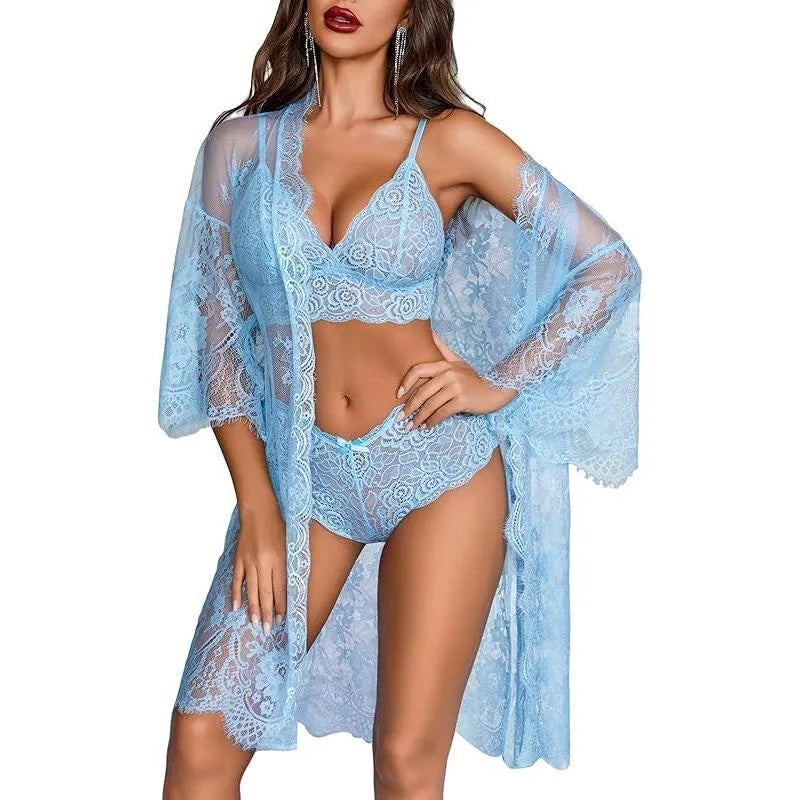 Lace fabric ladies underwear set in apricot colour, available in sizes S to 2XL.