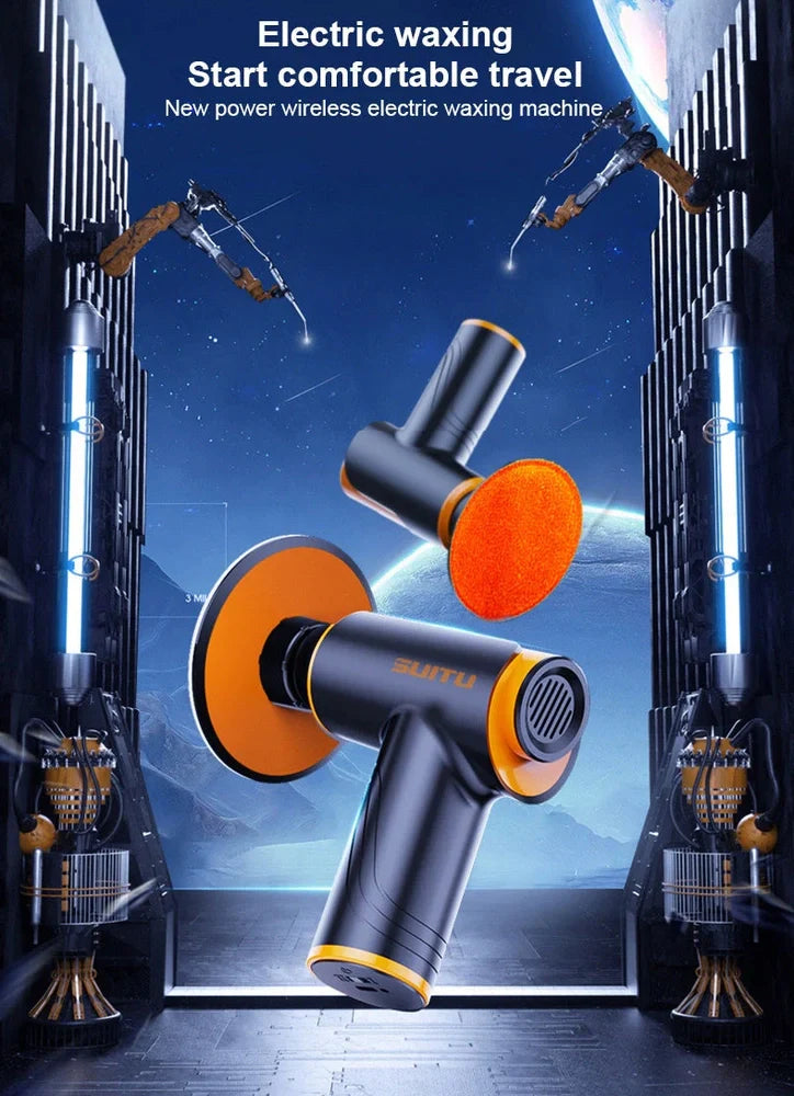 Black cordless car polishing machine with 12cm throwing disc and Type-C charging cable