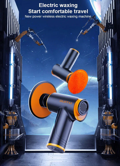Black cordless car polishing machine with 12cm throwing disc and Type-C charging cable