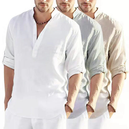 Stylish men's linen shirt with stand collar in various colours and sizes