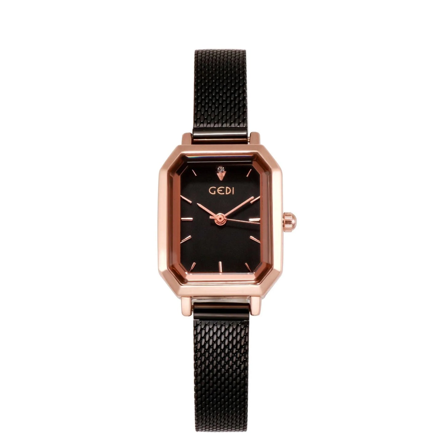 Women's square retro casual watch with rose gold shell case in various colour combinations