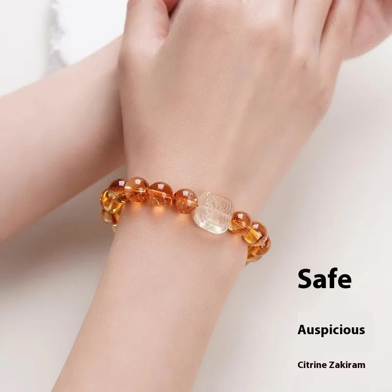 Women's carved citrine crystal ethnic bracelet with geometry pattern measuring 10mm wide