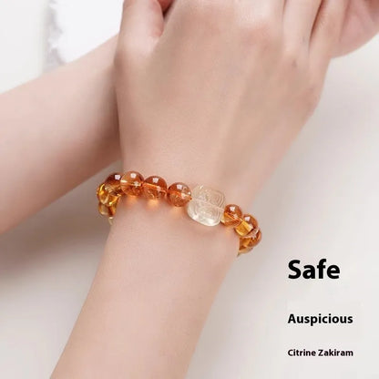 Women's carved citrine crystal ethnic bracelet with geometry pattern measuring 10mm wide