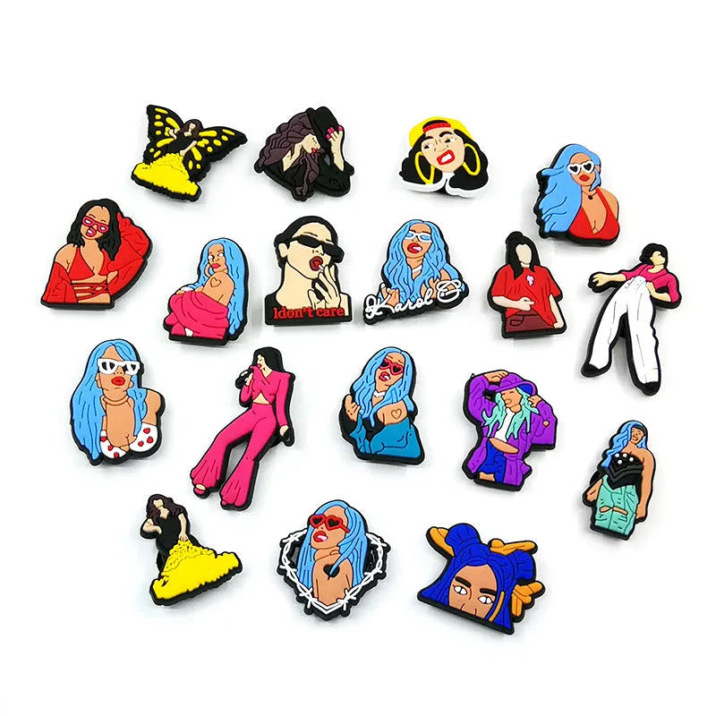 Removable cartoon shoe sticker in PVC with picture colour shoe flower design for decorating shoes