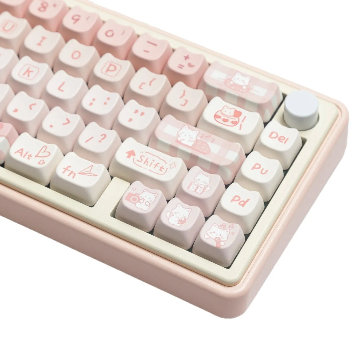 Full set of solid colour PBT keycaps for mechanical keyboard, over 98 keys laid out.