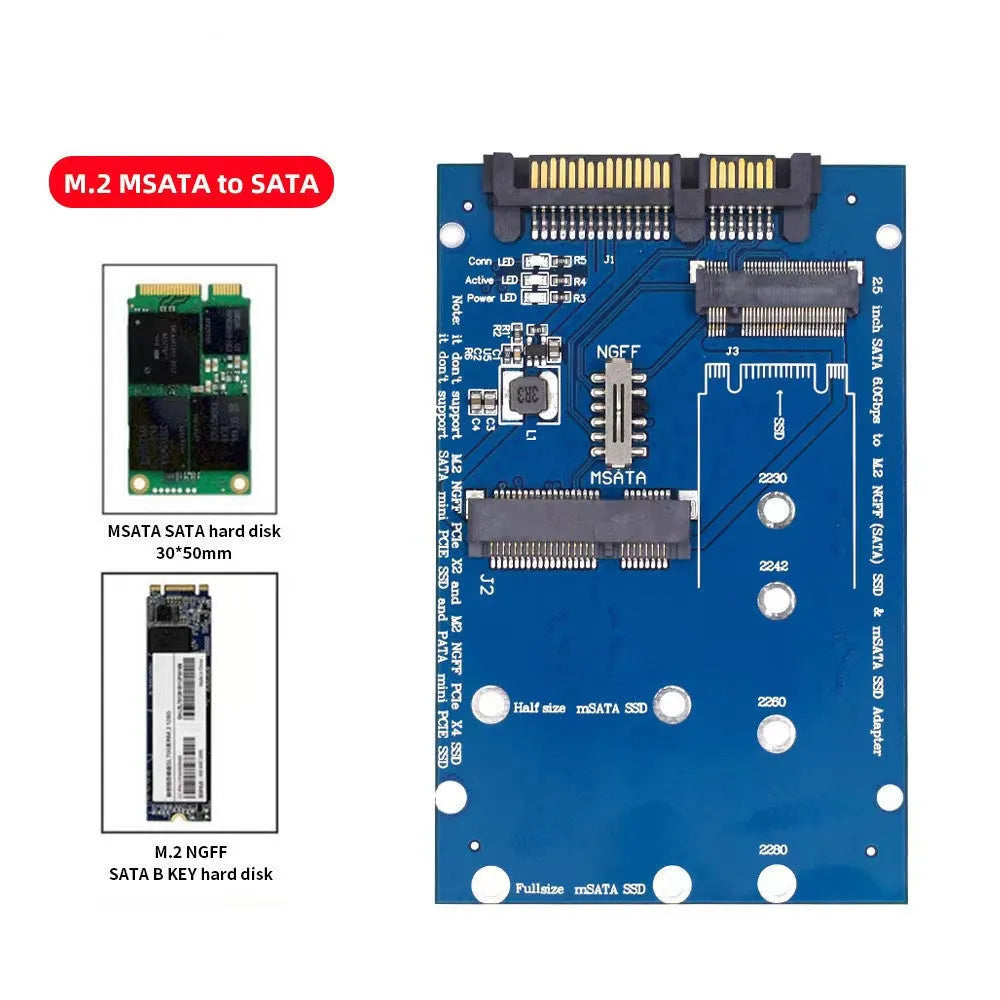 SATA3 to M.2 NGFF mSATA SSD conversion adapter board measuring 50mm x 30mm with gold connectors