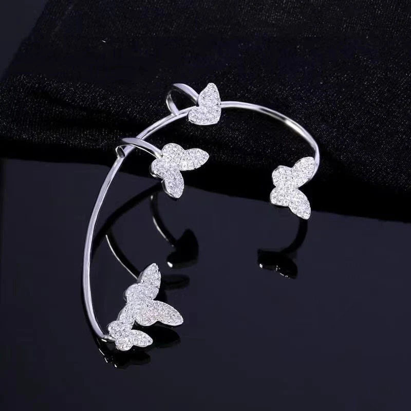 Elegant gold-plated butterfly ear cuffs with sparkling zircon accents, perfect for women's fashion and accessorizing