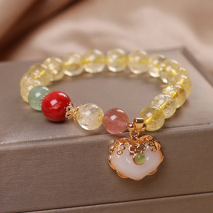 Women's natural citrine jade ruyi pendant bracelet with alloy construction and yellow hair crystal jade colour
