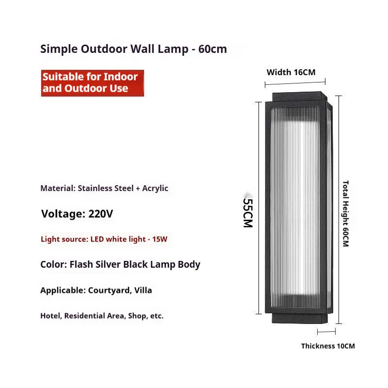 Stainless steel outdoor wall lamp for courtyard and garden lighting in four available sizes