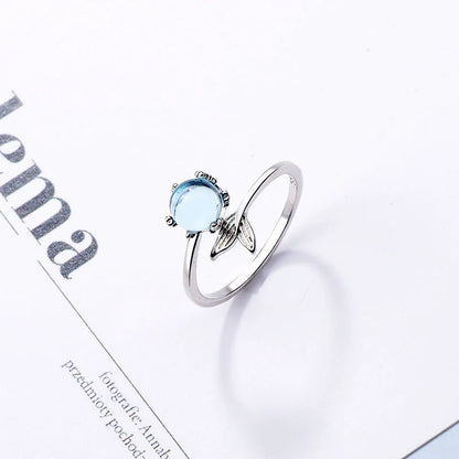 Adjustable mermaid tail ring in silver with zircon inlays