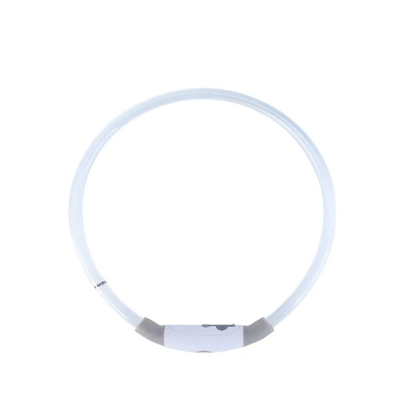 Blue USB rechargeable LED dog collar with glow lights, adjustable 70cm length for pet safety.