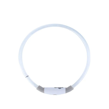 Blue USB rechargeable LED dog collar with glow lights, adjustable 70cm length for pet safety.