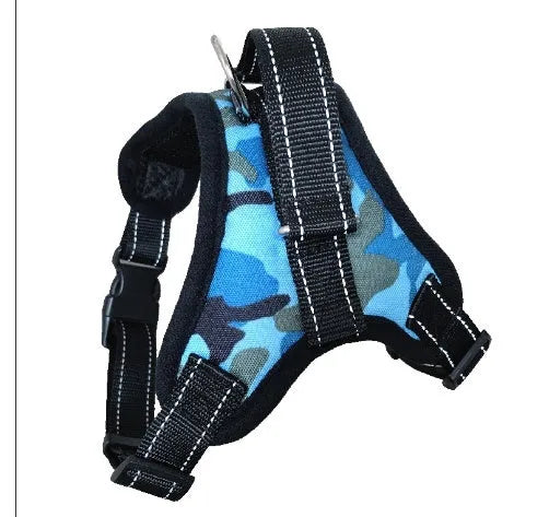 Nylon adjustable dog chest harness with sponge cushion, one-key lock and reflective design in blue, black, red and other colours