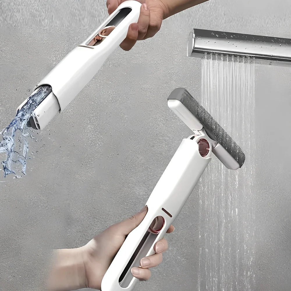Portable self-squeezing mini mop with biodegradable cotton head and 180-degree folding mechanism