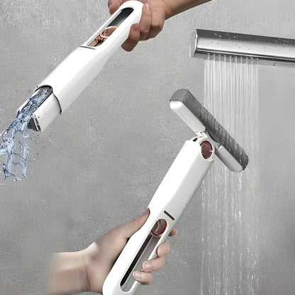 Portable self-squeezing mini mop with biodegradable cotton head and 180-degree folding mechanism