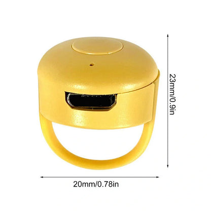 Bluetooth remote control ring for mobile phones in yellow, blue, and pink