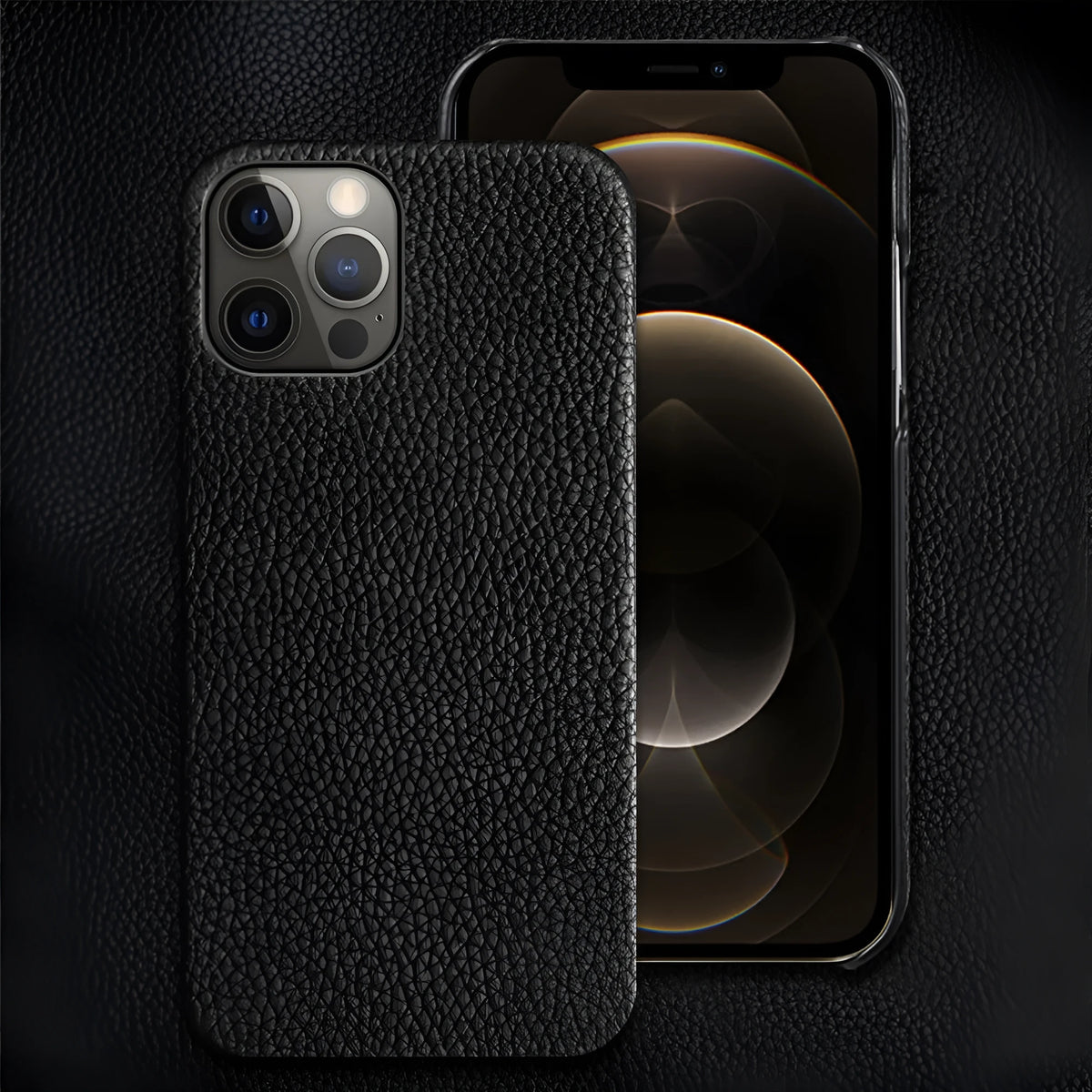 Genuine cowhide leather iPhone case in brown with anti-drop design and tempered film included.