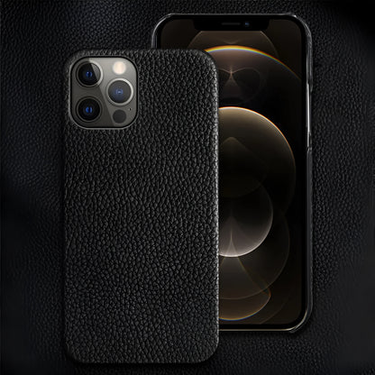 Genuine cowhide leather iPhone case in brown with anti-drop design and tempered film included.