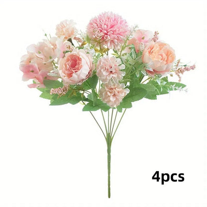 Combination artificial hydrangea flower arrangement in silk and plastic, shown in one of five available colours.