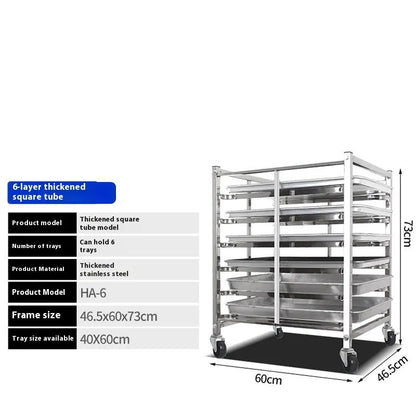 Stainless steel six-layer baking tray rack with a 40x60cm frame for commercial kitchen storage.